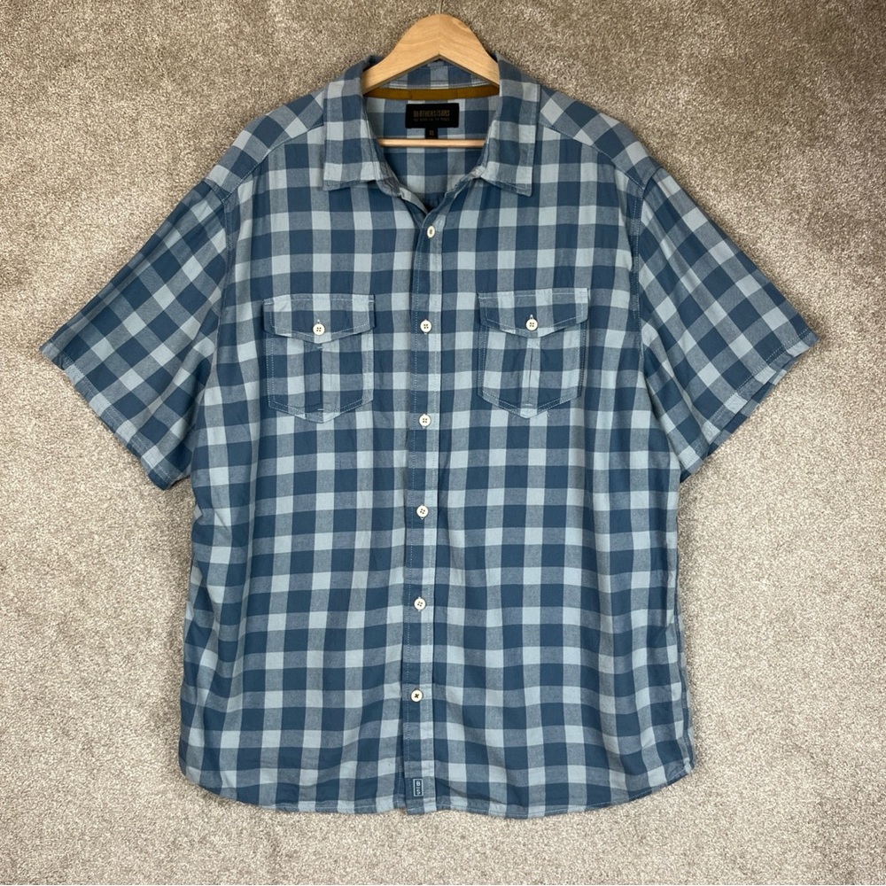 Brothers/Sons Shirt Mens Extra Large Blue Plaid Cotton Blend Short Sleeve- 3478*